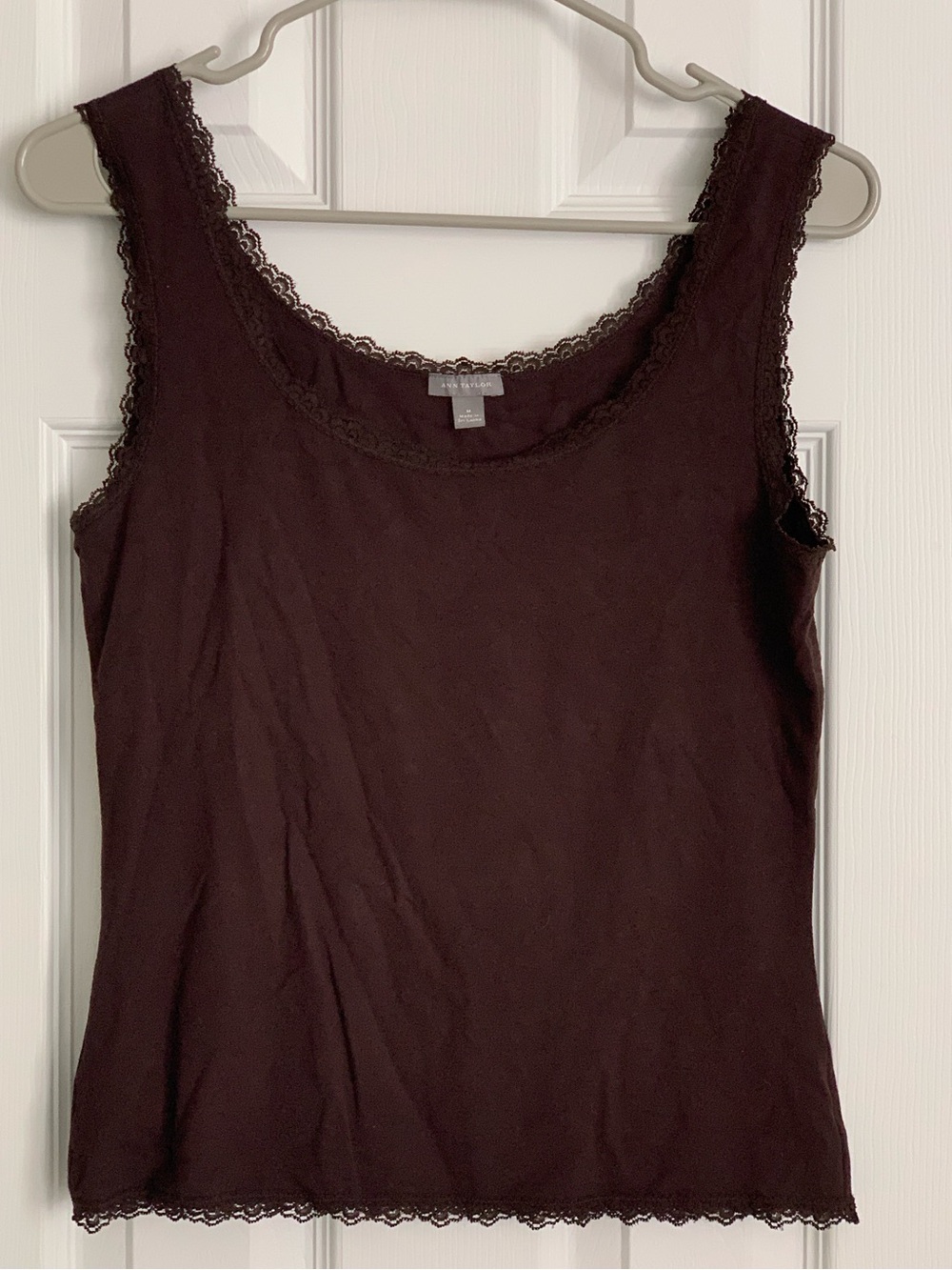 ANN TAYLOR Dark Brown Lace Trim Micro Modal Elastane Sleeveless Tank Top